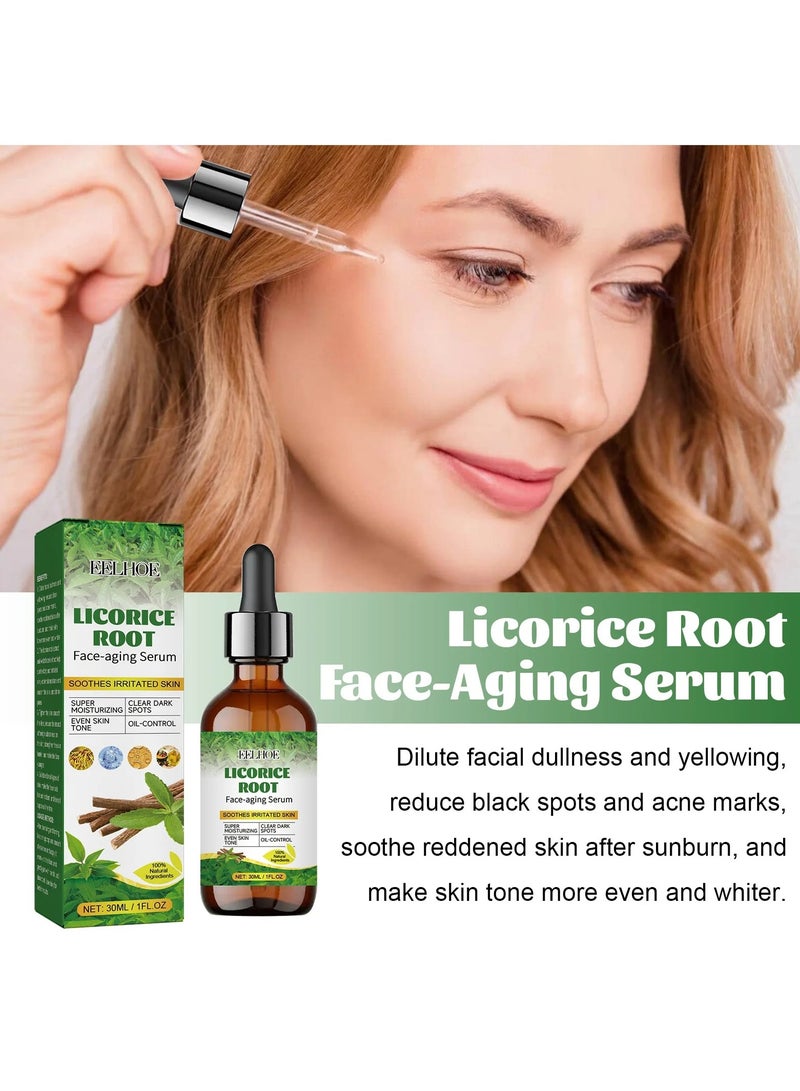 EELHOE Face Aging Serum, 30ml Moisturizing Face Essence, Natural Licorice Root Extract Brightening Face Oil, Anti Wrinkles Face Serum For Skin Brightening, Wrinkle Removal And Pore Shrinking - Image 3
