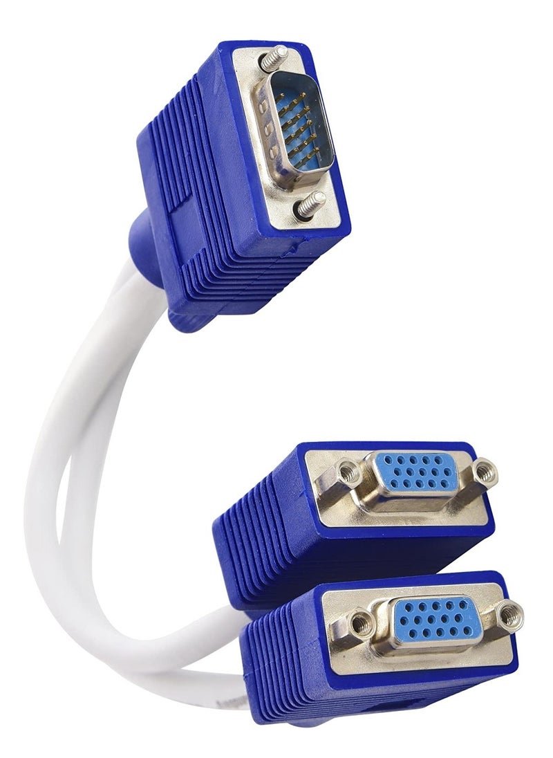 JSBazar 503-74 VGA Y-splitter 1 to 2, Passive - White & Blue  - Image 1