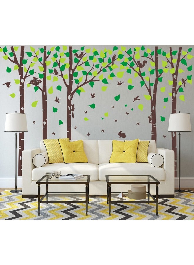 MAFENT 5 Large Birch Tree Wall Decals Jungle Tree Wall Stickers Forest Animal Wall Stickers Squirrel Rabbit Stickers for Kids Room Nursery Bedroom Living Room Classroom Wall Decoration (100", Brown,Green) - Image 2