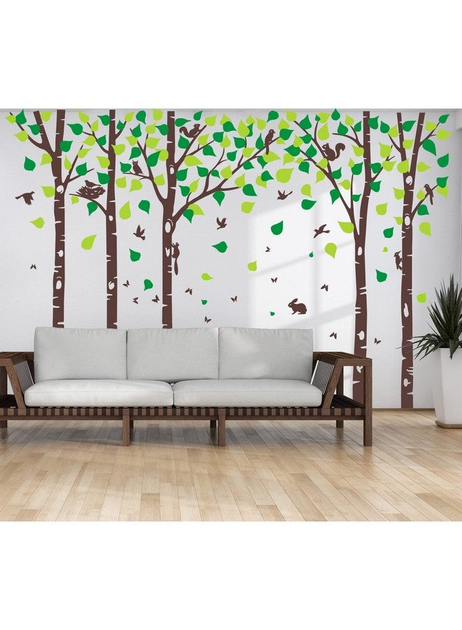 MAFENT 5 Large Birch Tree Wall Decals Jungle Tree Wall Stickers Forest Animal Wall Stickers Squirrel Rabbit Stickers for Kids Room Nursery Bedroom Living Room Classroom Wall Decoration (100", Brown,Green) - Image 4