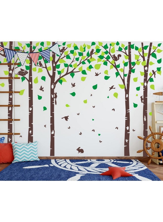 MAFENT 5 Large Birch Tree Wall Decals Jungle Tree Wall Stickers Forest Animal Wall Stickers Squirrel Rabbit Stickers for Kids Room Nursery Bedroom Living Room Classroom Wall Decoration (100", Brown,Green) - Image 3