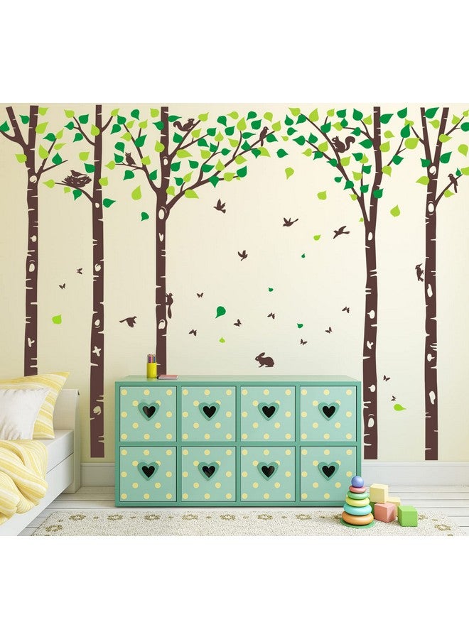 MAFENT 5 Large Birch Tree Wall Decals Jungle Tree Wall Stickers Forest Animal Wall Stickers Squirrel Rabbit Stickers for Kids Room Nursery Bedroom Living Room Classroom Wall Decoration (100", Brown,Green) - Image 5