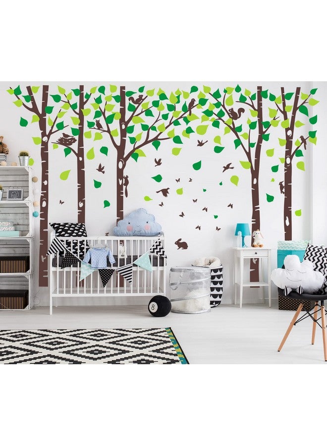 MAFENT 5 Large Birch Tree Wall Decals Jungle Tree Wall Stickers Forest Animal Wall Stickers Squirrel Rabbit Stickers for Kids Room Nursery Bedroom Living Room Classroom Wall Decoration (100", Brown,Green) - Image 1