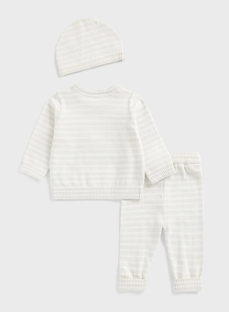 مذركير Infant Dino Print Sweatshirt, Sweatpants & Beanie Set