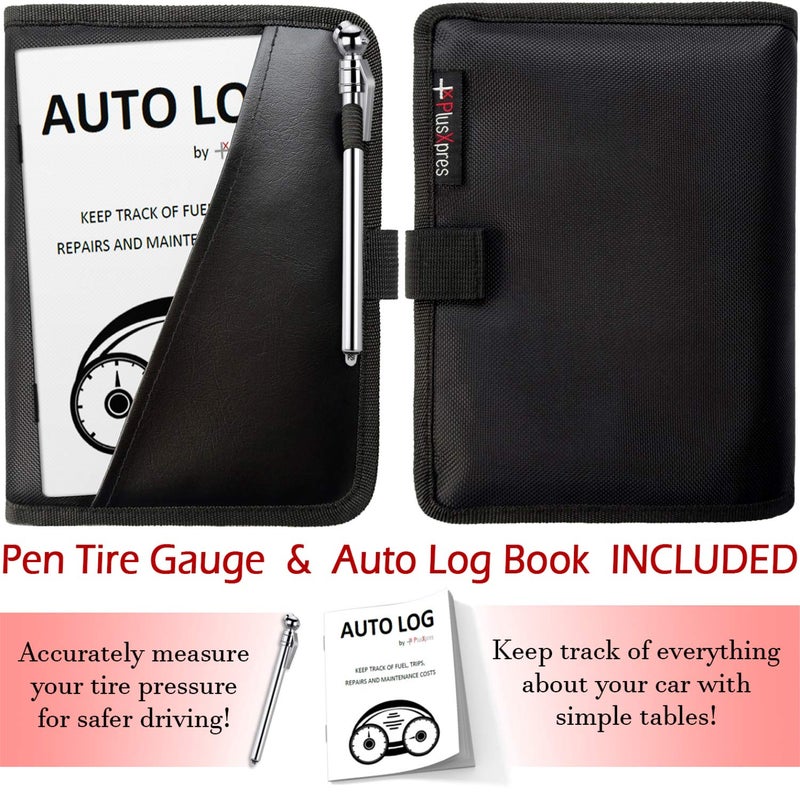 PlusXpres Glove Box Compartment Organizer - Car Document Holder - Owner Manual Case Pouch - Vehicle Storage Wallet for Registration & Insurance Card - Premium Auto Paperwork Holder - Log Book included - Black - Image 2