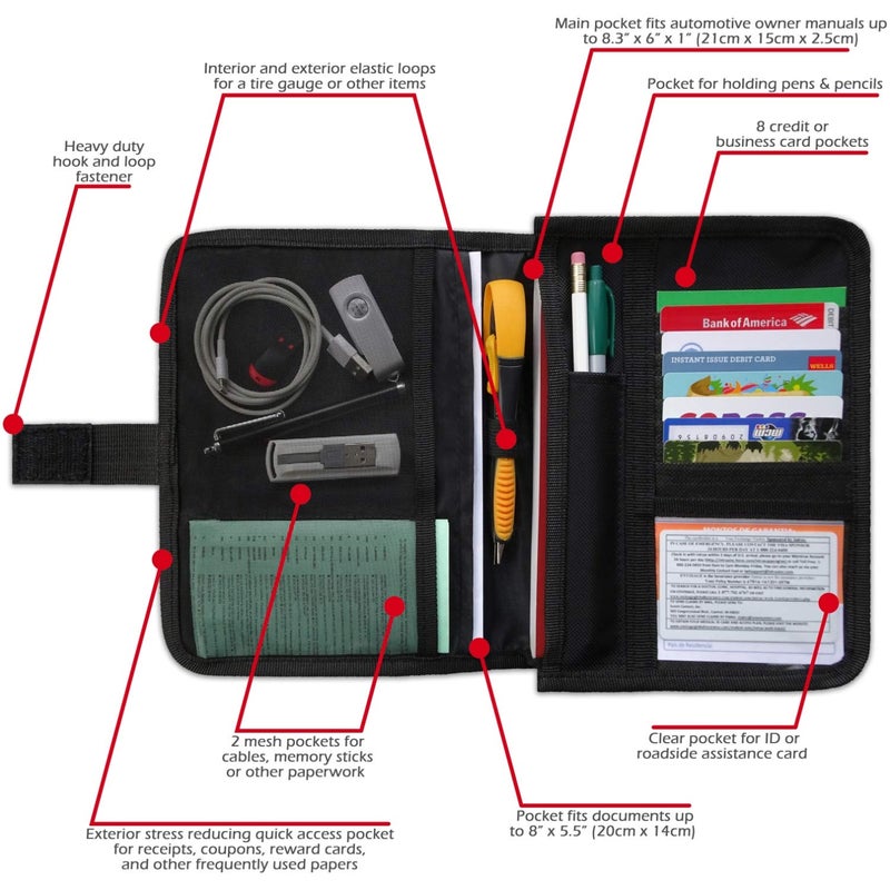PlusXpres Glove Box Compartment Organizer - Car Document Holder - Owner Manual Case Pouch - Vehicle Storage Wallet for Registration & Insurance Card - Premium Auto Paperwork Holder - Log Book included - Black - Image 3