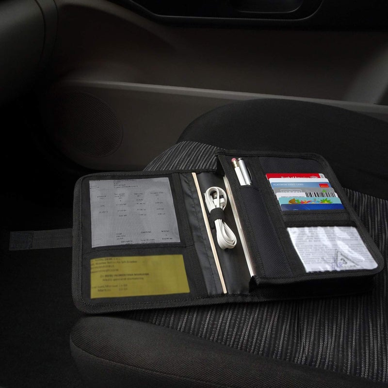 PlusXpres Glove Box Compartment Organizer - Car Document Holder - Owner Manual Case Pouch - Vehicle Storage Wallet for Registration & Insurance Card - Premium Auto Paperwork Holder - Log Book included - Black - Image 5