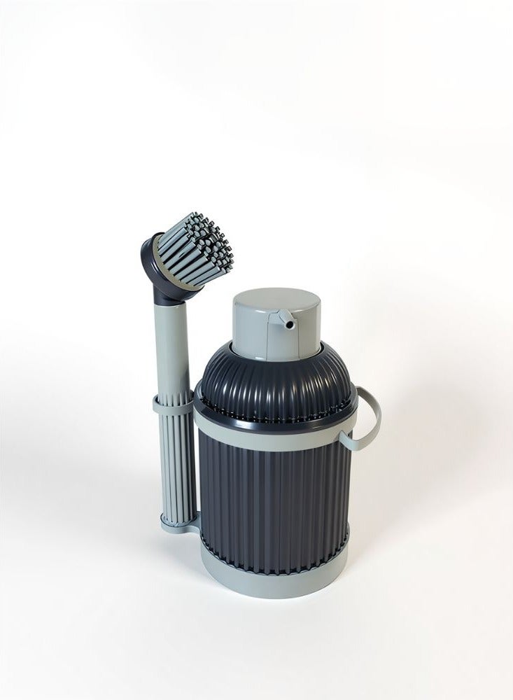 3-Piece plastic kitchen & bathroom cleaning set includes durable cleaning brush 900ml liquid soap dispenser and practical cloth hanger space saving design in grey/black - Image 1