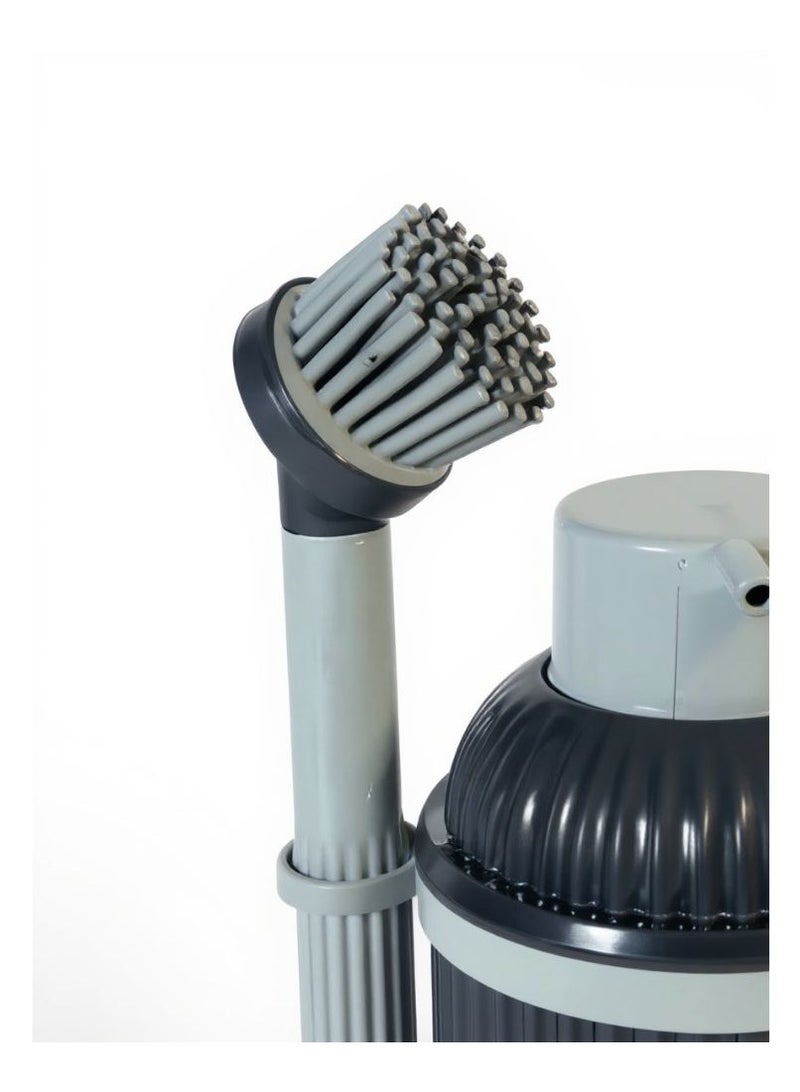 3-Piece plastic kitchen & bathroom cleaning set includes durable cleaning brush 900ml liquid soap dispenser and practical cloth hanger space saving design in grey/black - Image 3