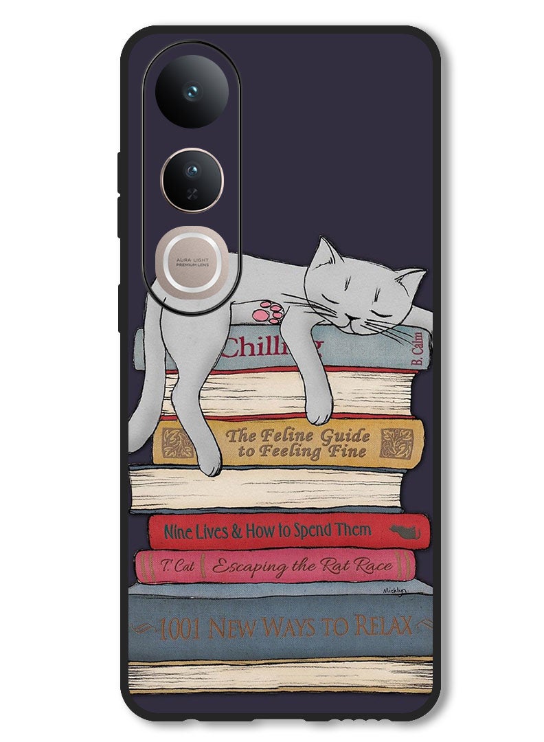 Theodor Case Compatible with Vivo V50 Lite Protection Shockproof Bumper Cover Cat With Books - Image 1