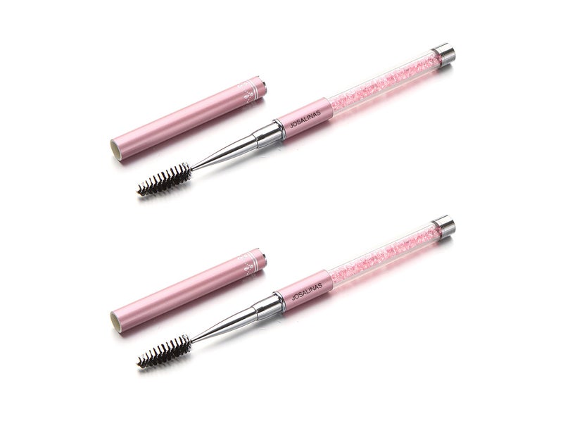 JOSALINAS JOSALINAS 2PCS Mascara Brushes Eyebrow Eyelash Brushes Mascara Wands Applicators Eye Brushes Portable Cosmetic Brushes with Cap Spoolies Brushes for Eyelash Extensions and Eyebrows, Pink - Image 1