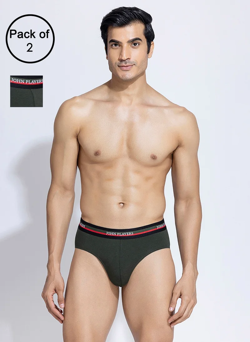 John Players John Players Pack of 2 Classic Cotton Briefs in Dark Green
