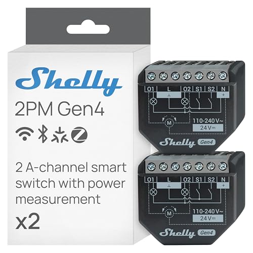 Shelly 2PM Gen4 WiFi Zigbee Matter 2Channel Smart Relay Switch with Power Metering Home Automation Alexa SmartThings Google Home HomeKit Compatible Roller Shutters Control 2 Pack - Image 1