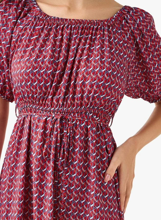 Splash FAV Geometric Print Off Shoulder Women Dress with Tie-Ups