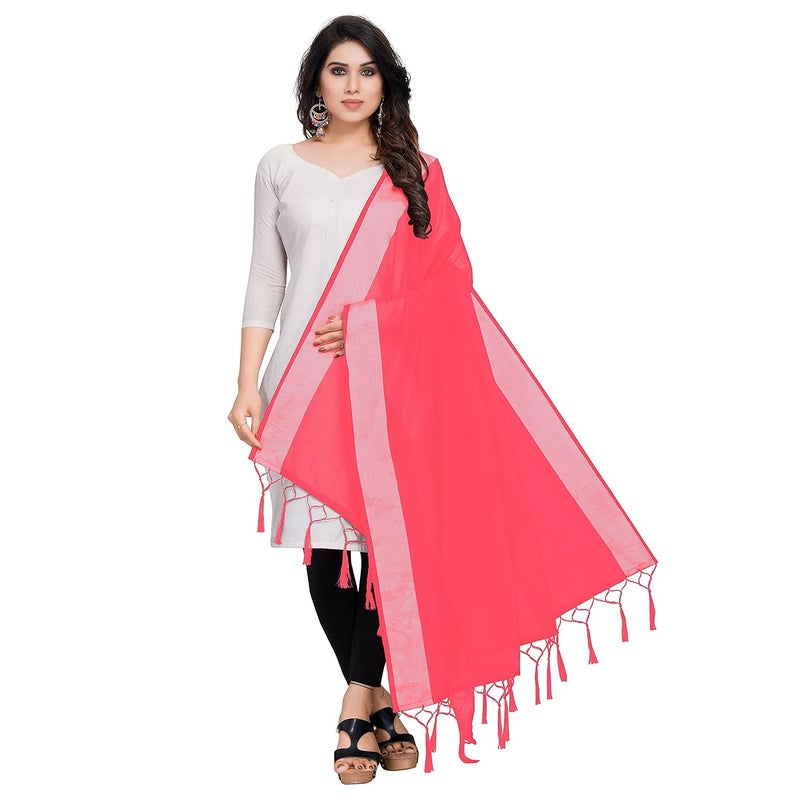 Sidhidata Textile Women's Solid Cotton Silk Dupatta With Tassels (2.20 Mtr)