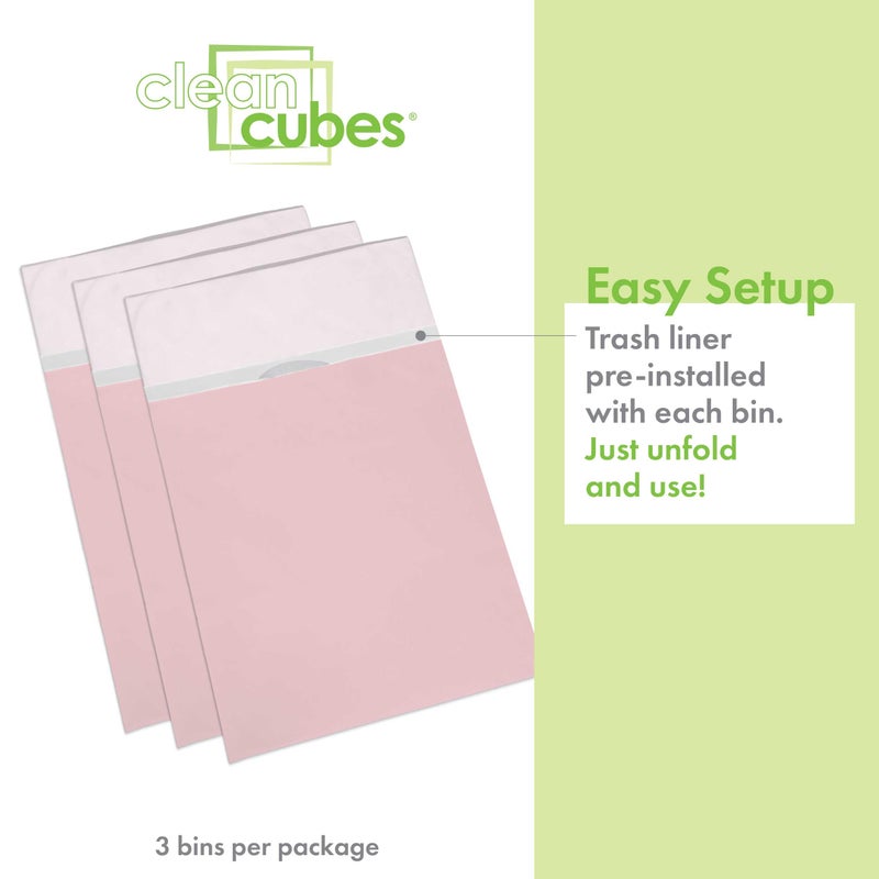 Clean Cubes 30 Gallon Disposable Pop-Up Trash Cans (3-Pack) with Fitted Bags â€“ Foldable Garbage & Recycling Bins for Parties, Events & Kitchen (Pink, 30" H x 14" W x 17" D) - Image 3
