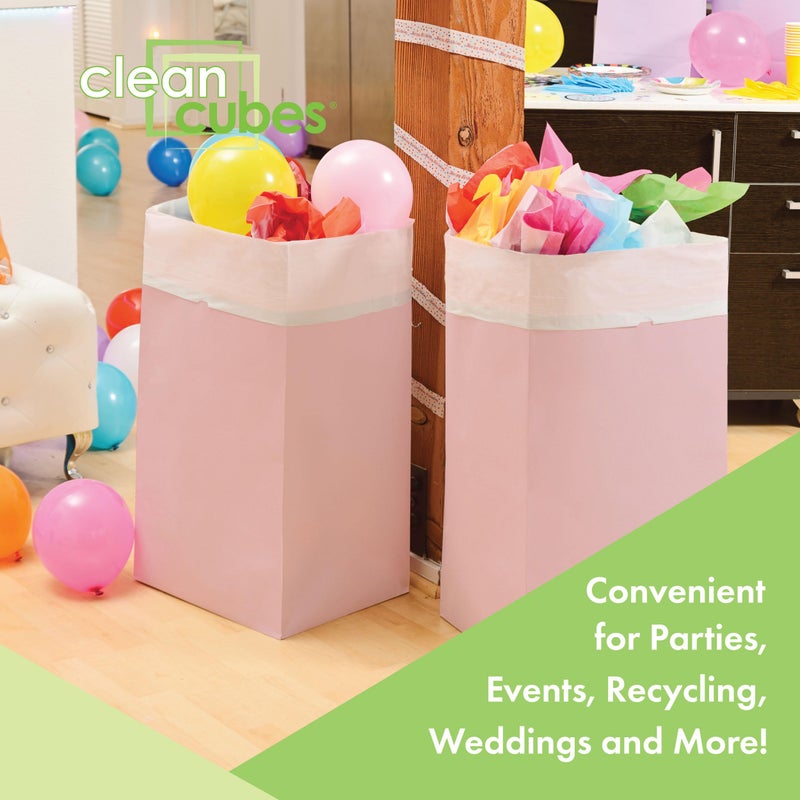 Clean Cubes 30 Gallon Disposable Pop-Up Trash Cans (3-Pack) with Fitted Bags â€“ Foldable Garbage & Recycling Bins for Parties, Events & Kitchen (Pink, 30" H x 14" W x 17" D) - Image 2