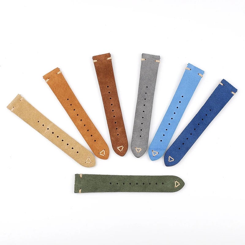 Bluejw Suede Leather Watch Strap 20mm 22mm, Genuine Retro Gray Brown Watchband, Stitched Replacement Band - Image 5