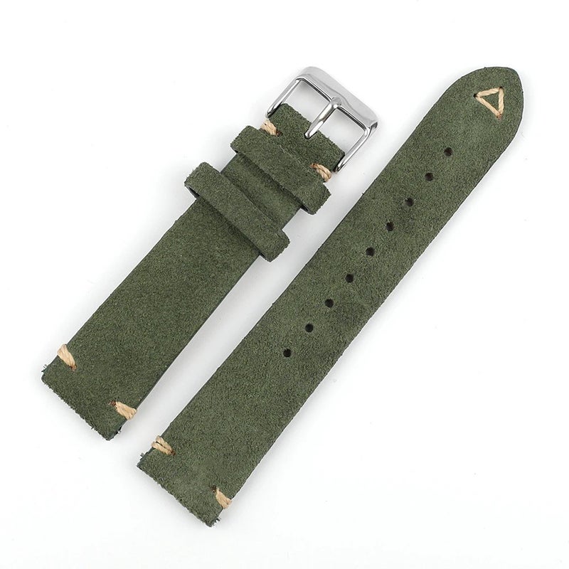Bluejw Suede Leather Watch Strap 20mm 22mm, Genuine Retro Gray Brown Watchband, Stitched Replacement Band - Image 1