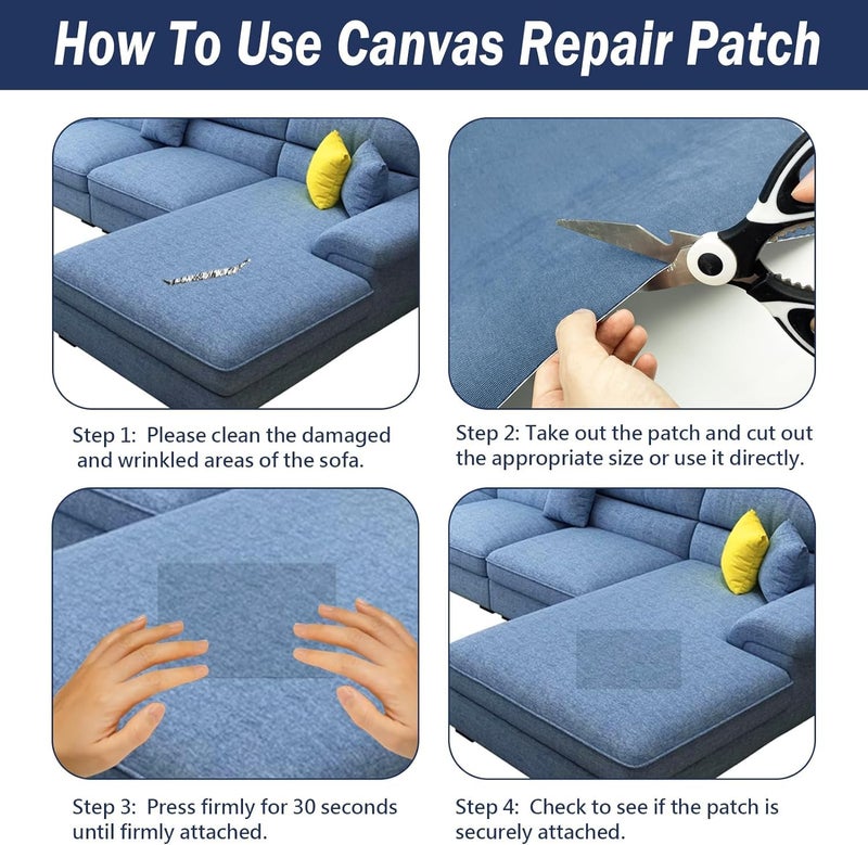 Lifenion Canvas Repair Patch, 17X79 Inch Strong Sticky Fabric Repair Tape, Self-Adhesive Fabric Patch for Sofas, Tote Bags, Clothing, Car Seats, Furniture (Black, 17X79 Inch) - Image 2