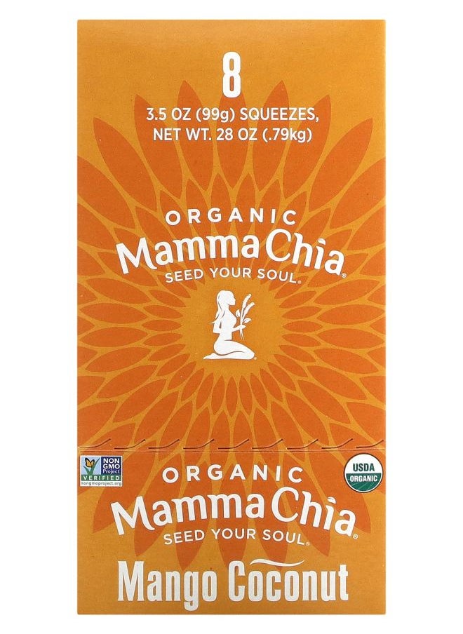 Mamma Chia Organic Chia Squeeze Vitality Snack Mango Coconut 8 Squeezes 3.5 oz (99 g) Each 