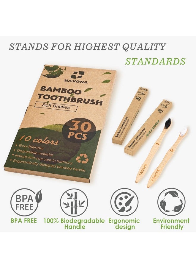 Navona 30 PCS Biodegradable Bamboo Toothbrushes, BPA Free Soft Bristle, Eco-Friendly, Compostable Natural Wooden Toothbrush Bulk, Box of two Individually Wrapped Bulk Toothbrushes, Reusable Travel Toothbrush - Image 2
