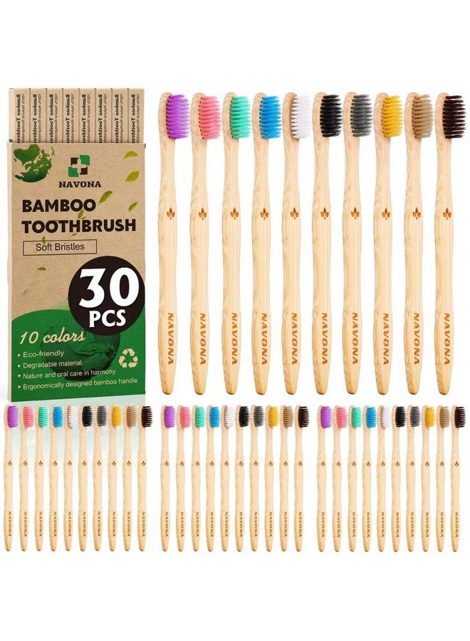 Navona 30 PCS Biodegradable Bamboo Toothbrushes, BPA Free Soft Bristle, Eco-Friendly, Compostable Natural Wooden Toothbrush Bulk, Box of two Individually Wrapped Bulk Toothbrushes, Reusable Travel Toothbrush - Image 1