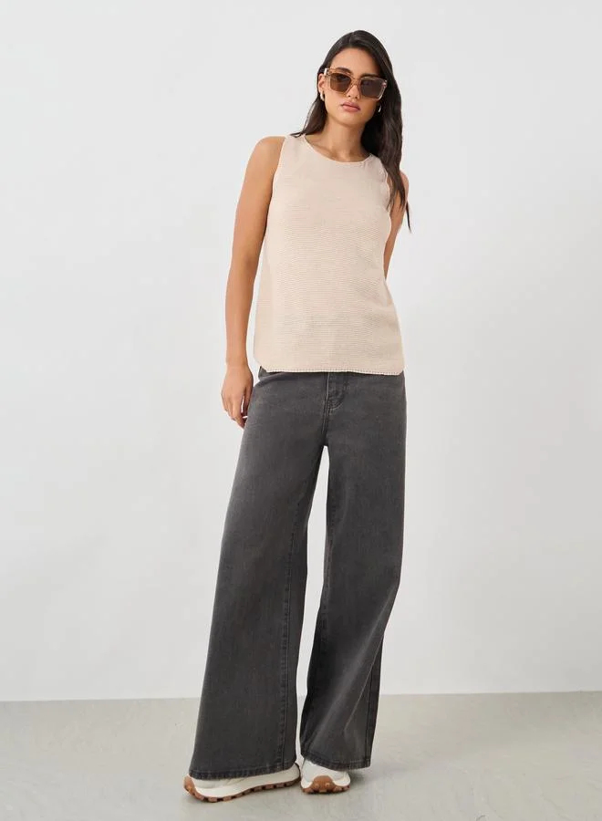 Styli Sleeveless Round Neck Knitted Top