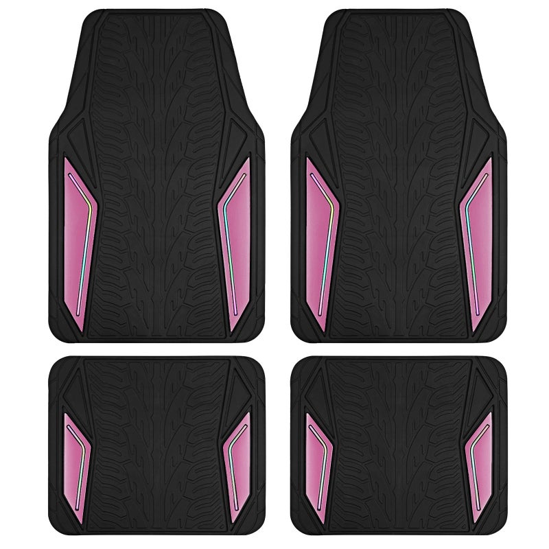 PIC AUTO Rubber Floor Mats Pink Aluminum Film with Colorful Piping Floor Mats for Cars Car Mats with NonSlip Backing AllWeather Protection TrimtoFit Liner for Cars SUVs Trucks Vehicles