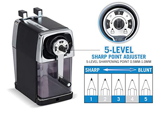 CARL Pencil Sharpener, CC-2000, Black, 5-Point Selector. Manual, Quiet for Office and Home Desks, School Classroom, CUI19018 - Image 3
