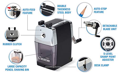 CARL Pencil Sharpener, CC-2000, Black, 5-Point Selector. Manual, Quiet for Office and Home Desks, School Classroom, CUI19018 - Image 2