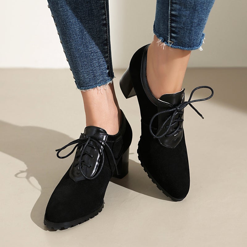Lazada Export Model 2025 Autum New Retro Round Toe 40-43 Velvet Front Lace-Up Mid-Mouth Flats For Women - Image 2