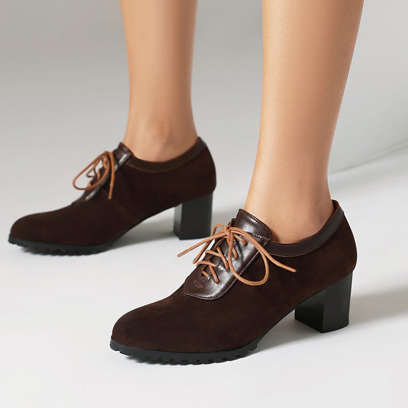 Lazada Export Model 2025 Autum New Retro Round Toe 40-43 Velvet Front Lace-Up Mid-Mouth Flats For Women - Image 5