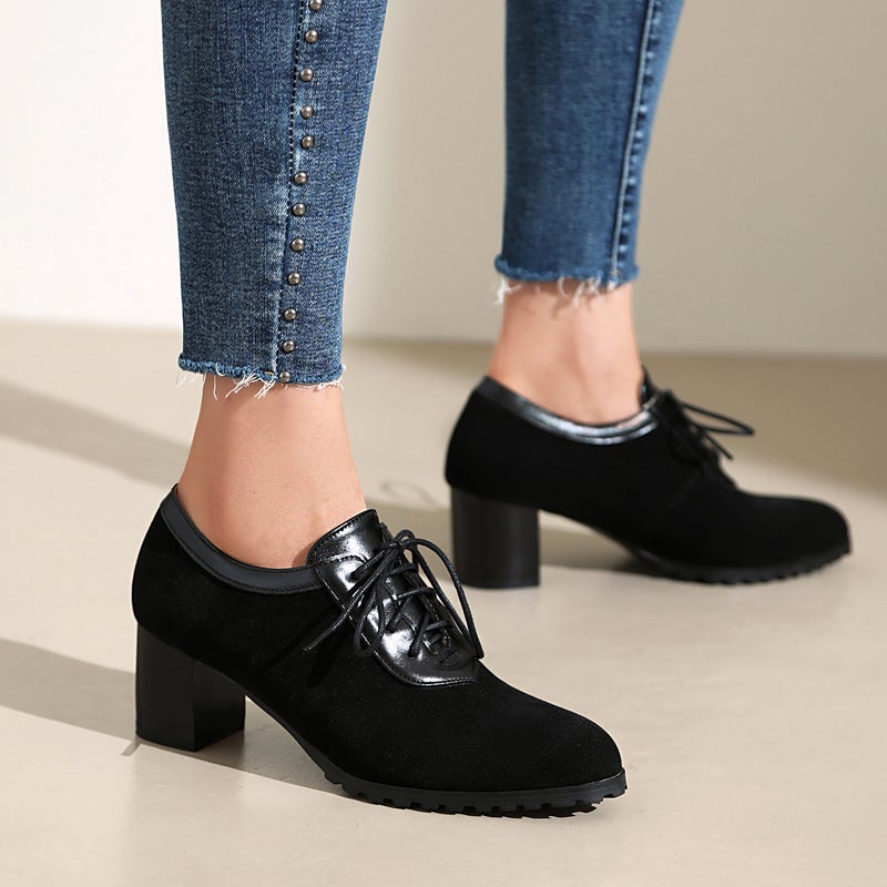 Lazada Export Model 2025 Autum New Retro Round Toe 40-43 Velvet Front Lace-Up Mid-Mouth Flats For Women - Image 4