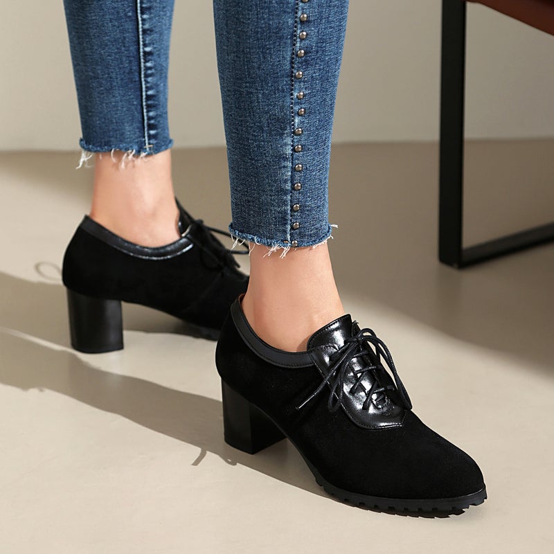 Lazada Export Model 2025 Autum New Retro Round Toe 40-43 Velvet Front Lace-Up Mid-Mouth Flats For Women - Image 3