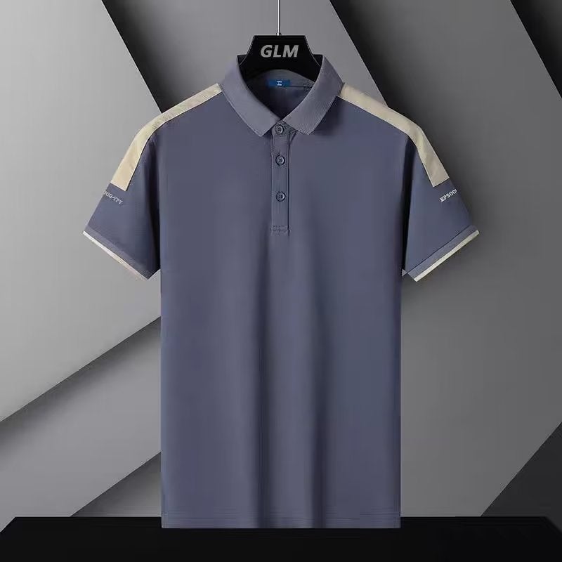 Mens Summer Slim Fit Polo Shirt Trendy Short Sleeve Y114 Blue  - Image 3