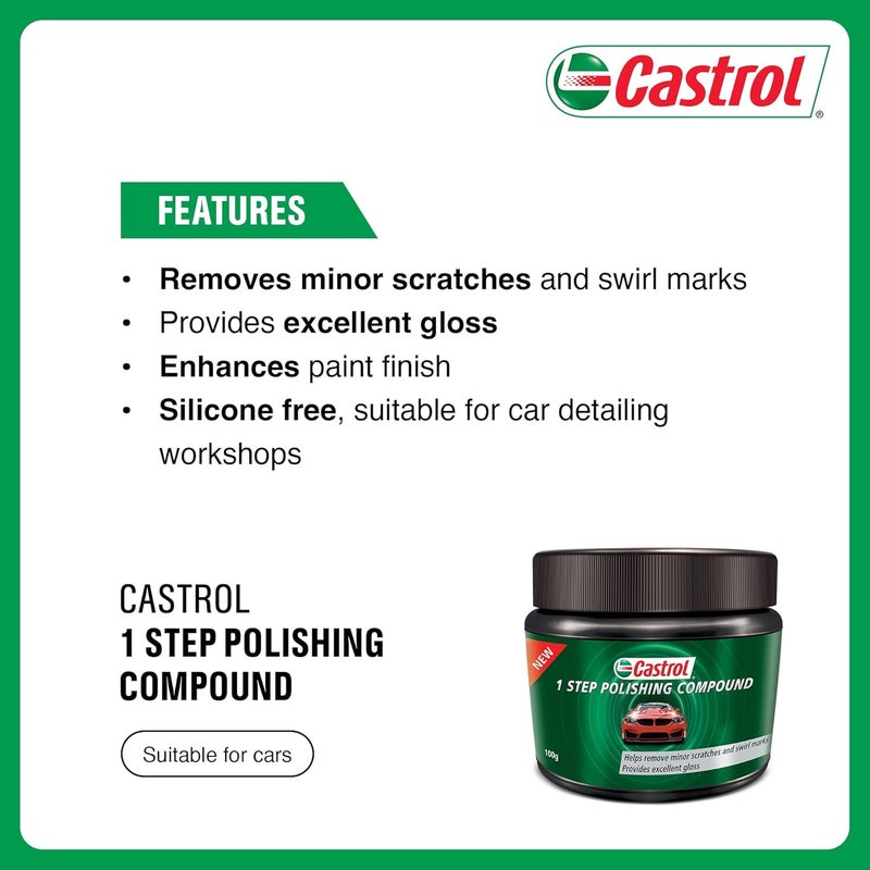 Castrol كاسترول مركب تلميع بخطوة واحدة للسيارات (100غ) | يزيل الخدوش الطفيفة | لمسة لامعة ممتازة | يعزز تشطيب الطلاء | خالي من السيليكون | مناسب للتطبيق اليدوي وورش تفصيل السيارات - Image 5