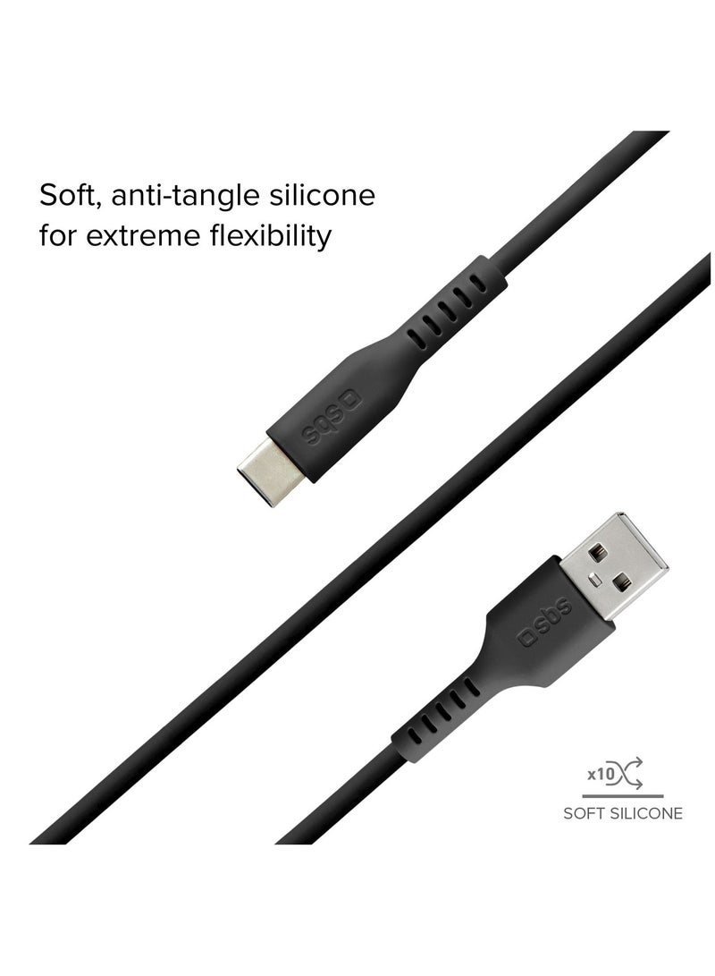 Travel Data cable USB 2.0 to Type C for smartphone, Length 1.5 m, black color suitable for Samsung, Huawei, Xiaomi, LG and others.