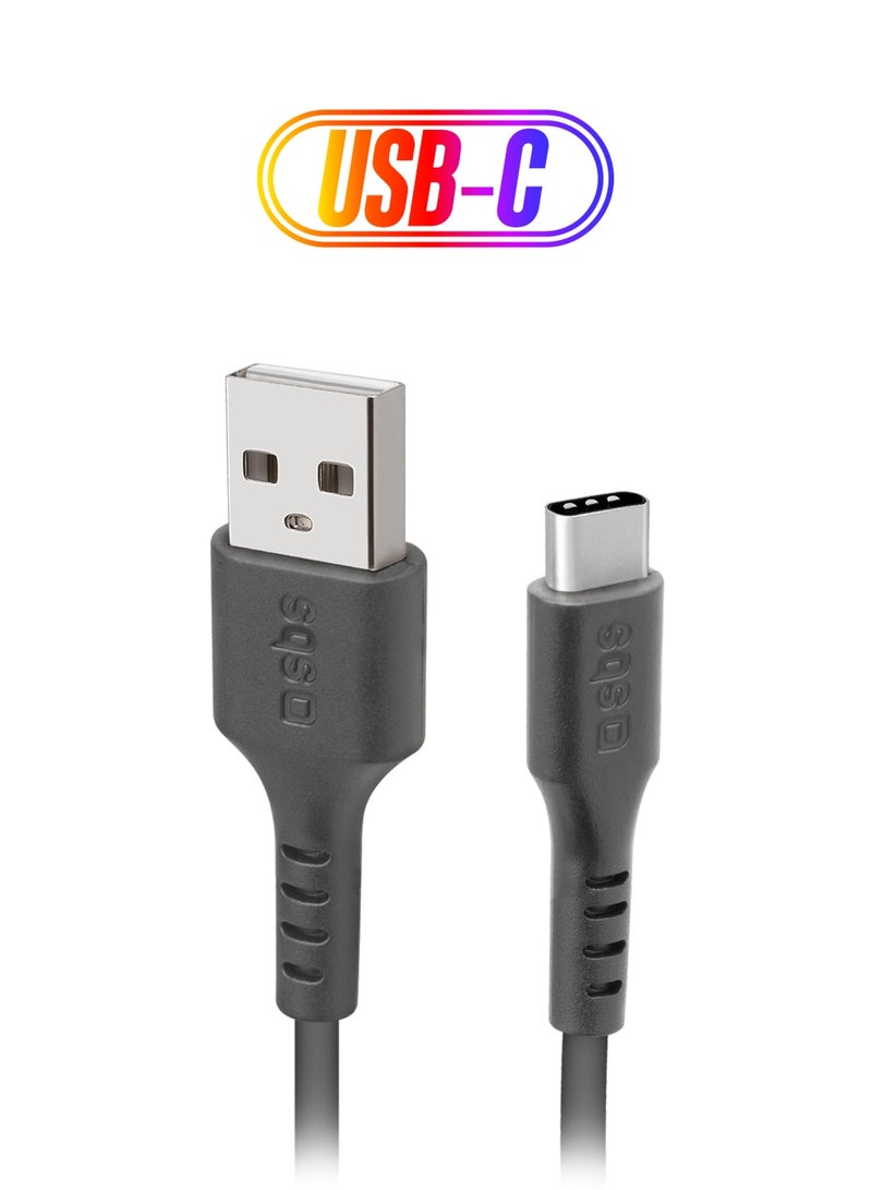 Travel Data cable USB 2.0 to Type C for smartphone, Length 1.5 m, black color suitable for Samsung, Huawei, Xiaomi, LG and others.