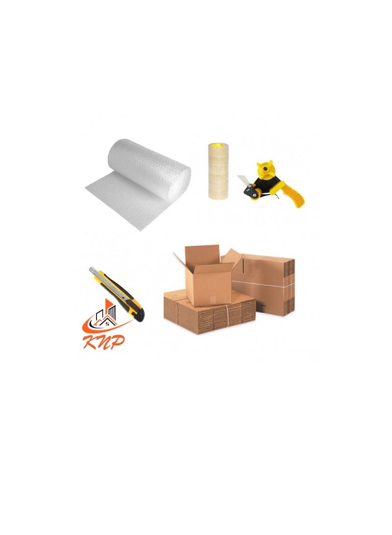 KNP Moving Jumbo Pack Air Bubble Wrap Roll Dimension-150cm x 20m, Clear Tape 2" (50mm), Packing Tape Dispenser, Utility Cutter Knife (18mm), Cardboard Carton Box (45cm x 45cm x 45cm) Quantity-10 Pack - Image 2
