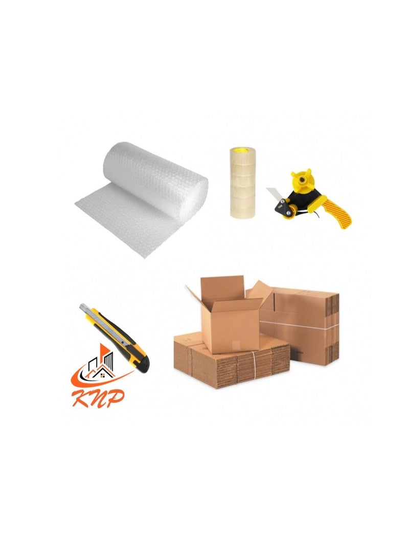 KNP Moving Jumbo Pack Air Bubble Wrap Roll Dimension-150cm x 20m, Clear Tape 2" (50mm), Packing Tape Dispenser, Utility Cutter Knife (18mm), Cardboard Carton Box (45cm x 45cm x 45cm) Quantity-10 Pack - Image 3