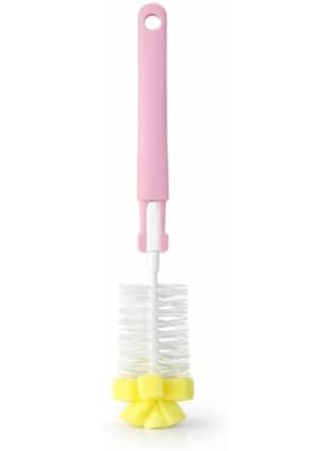 Turtees 5-in-1 Baby Bottle Brush Set | Silicone & Nylon Bottle Cleaner with Nipple Brush, Straw Brush & Sponge | BPA-Free | Pink & Yellow - Image 4