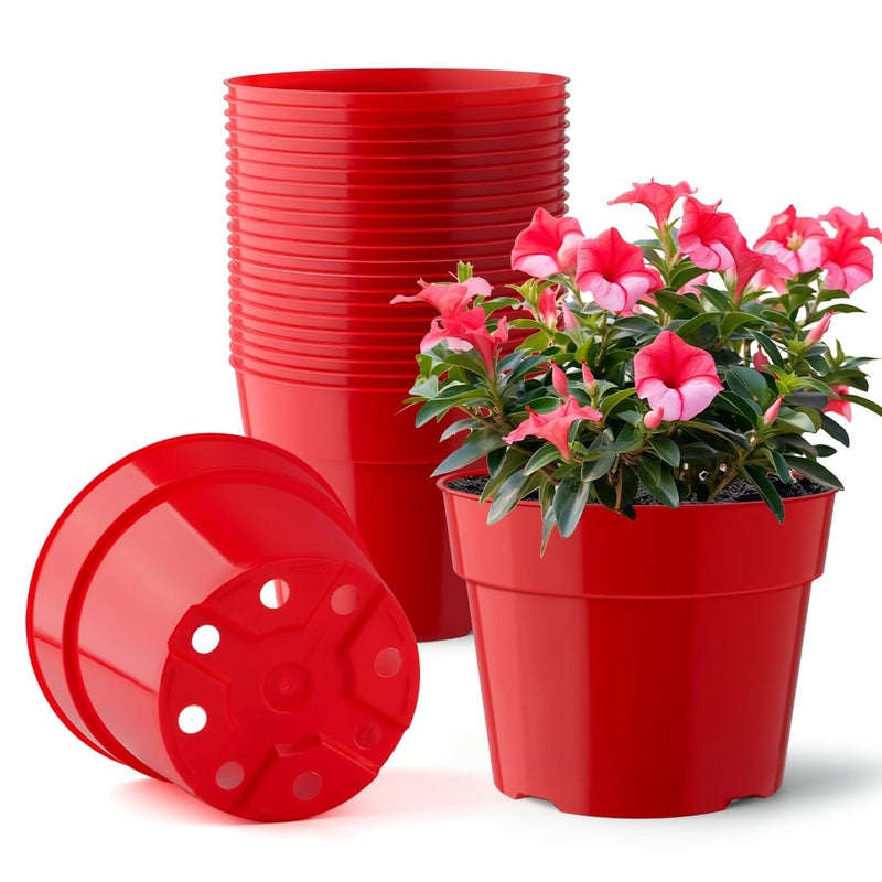RooTrimmer 20 Pack 6 Inch Plant Pots Thickened Plastic Flower Pots with 20 Pcs Water Collecting Trays 20 Soil Block Mesh Pads Red - Image 2