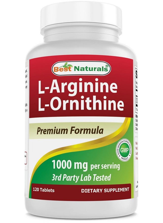 Best Naturals Larginine Lornithine 1000Mg Per Serving 120 Tablets Nongmo & Gluten Free  - Image 1