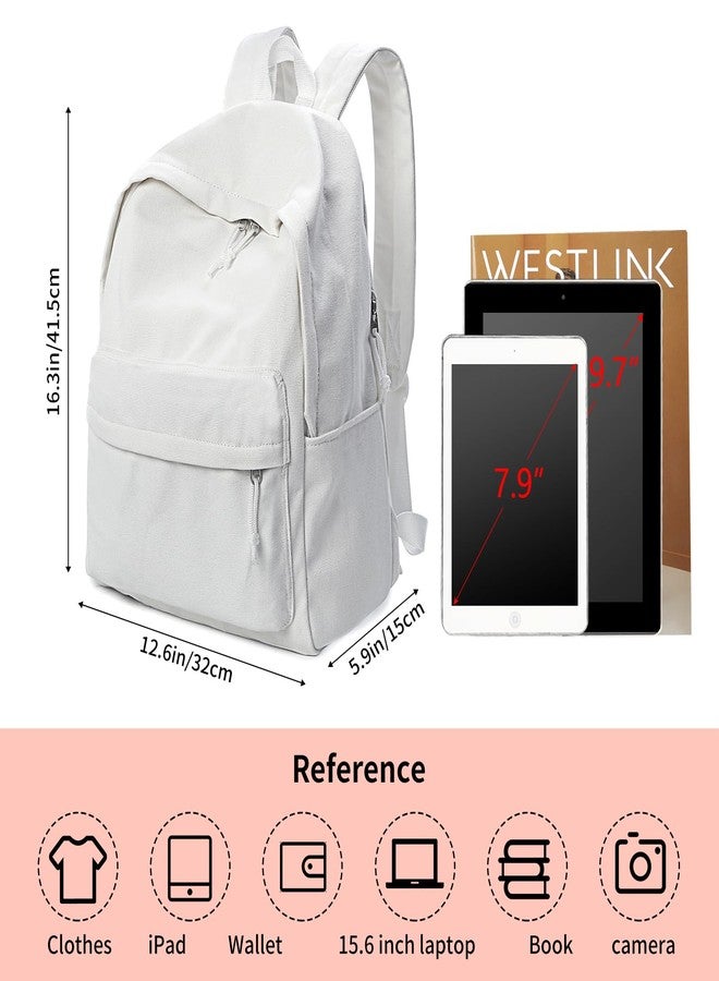 Zicac Diy Canvas Backpack Daypack Satchel Backpack (White, with Side Pocket) - Image 3