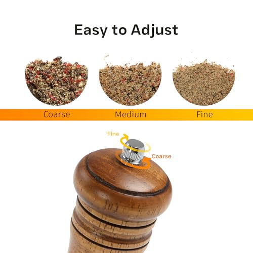 M JINGMEI Wooden Salt and Pepper Grinder Set, Premium Oak Wood Salt Grinders Shakers, Manual Pepper Mill with Acrylic Clear Window, Adjustable Ceramic Grinder for Kitchen, Restaurant, Gifts - 6 inches, 2 Pack - Image 3