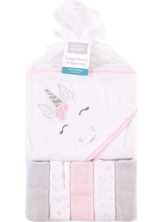 Hudson Baby Unisex Baby Hooded Towel and Five Washcloths, Pink Unicorn, One Size - Image 3