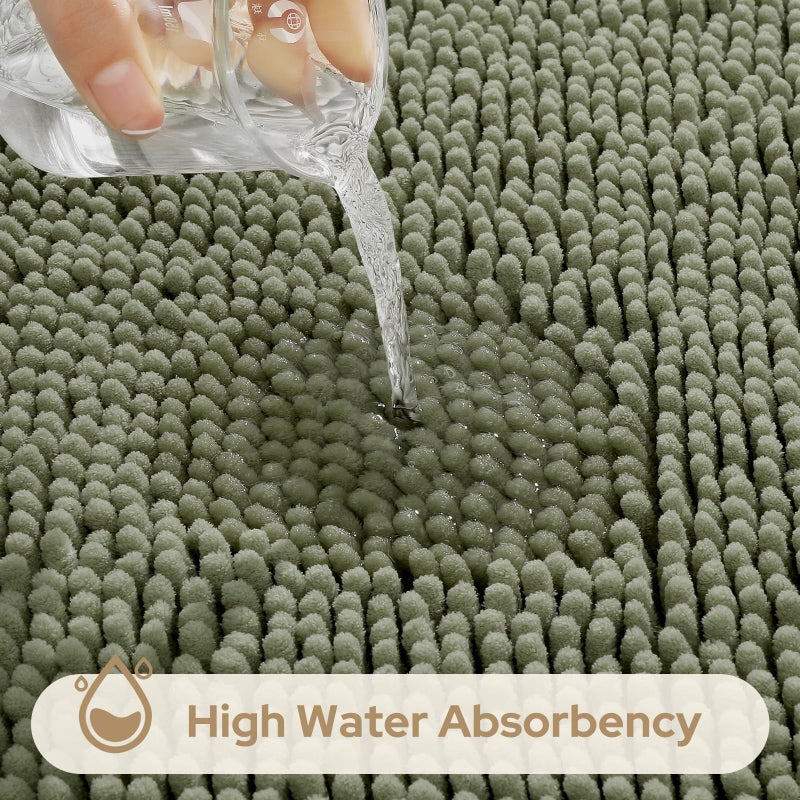 HOMEIDEAS 3 Pieces Bathroom Rugs, Ultra Soft Non Slip Absorbent Chenille Toilet Bath Mat Set (Sage Green) - Image 4