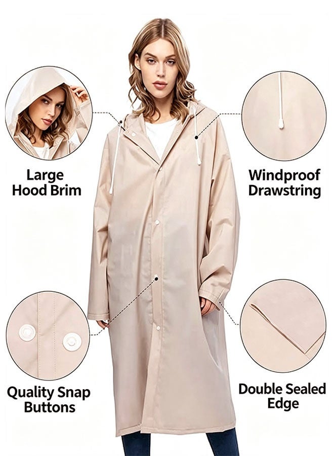 Organizer Rain Coats for Adults Reusable, 1Pcs Thickened Transparent Light Raincoat with Hood and Elastic Cuff Sleeves, EVA Rain Ponchos Rain Jackets Raincoats for Men Women, for Family Fishing Travel (Khaki) - Image 3