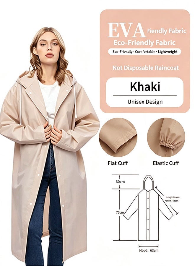 Organizer Rain Coats for Adults Reusable, 1Pcs Thickened Transparent Light Raincoat with Hood and Elastic Cuff Sleeves, EVA Rain Ponchos Rain Jackets Raincoats for Men Women, for Family Fishing Travel (Khaki) - Image 2
